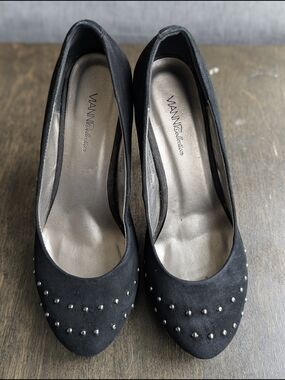 Studded Black Suede High Heel Pumps